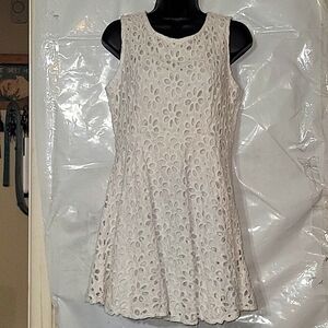 CHARMING CHARLIE'S White Eyelet Cotton Skater Dress L Summer Coastal Surfer Sexy
